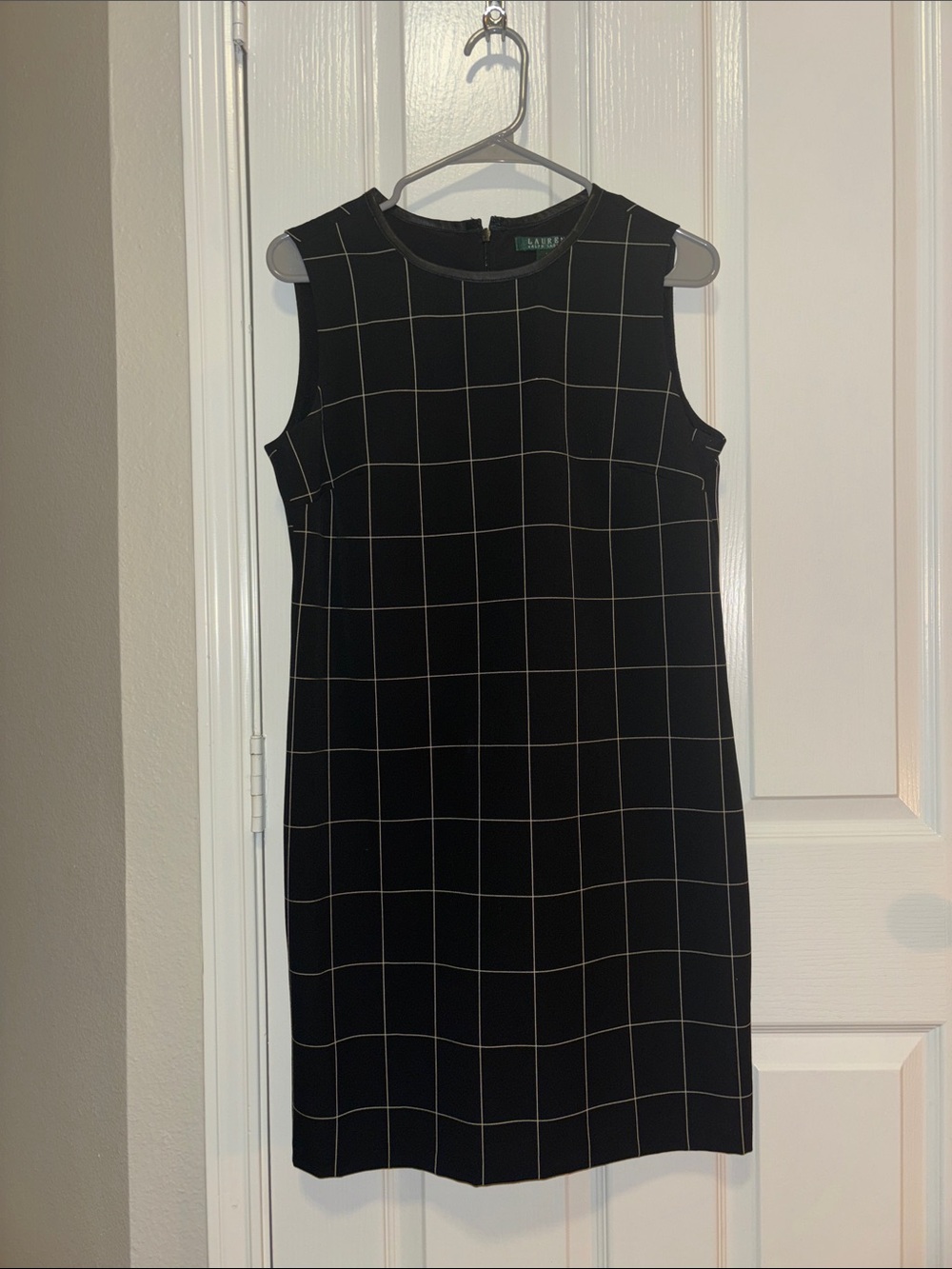 Lauren Ralph Lauren Black Windowpane Midi Shift Dress